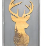 Decor mural cadre bois motif cerf