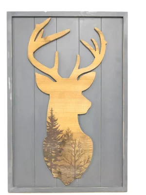 Decor mural cadre bois motif cerf