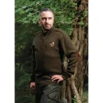 Pull en laine col zippe motif sanglier treeland